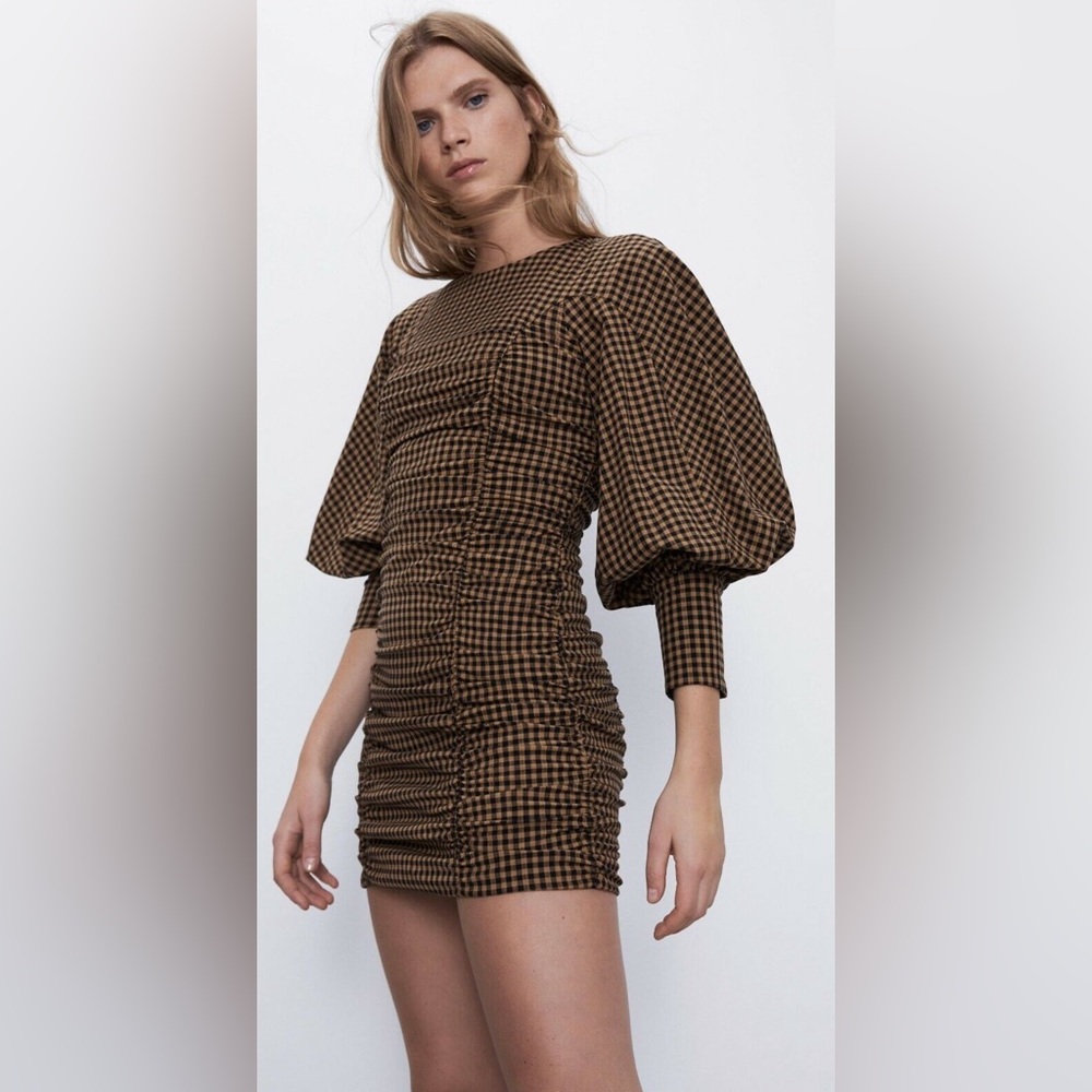 ZARA Mini Draped Puff Sleeve Dress